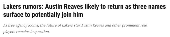 湖人今夏锁定侧翼补强目标 里夫斯留队成关键变